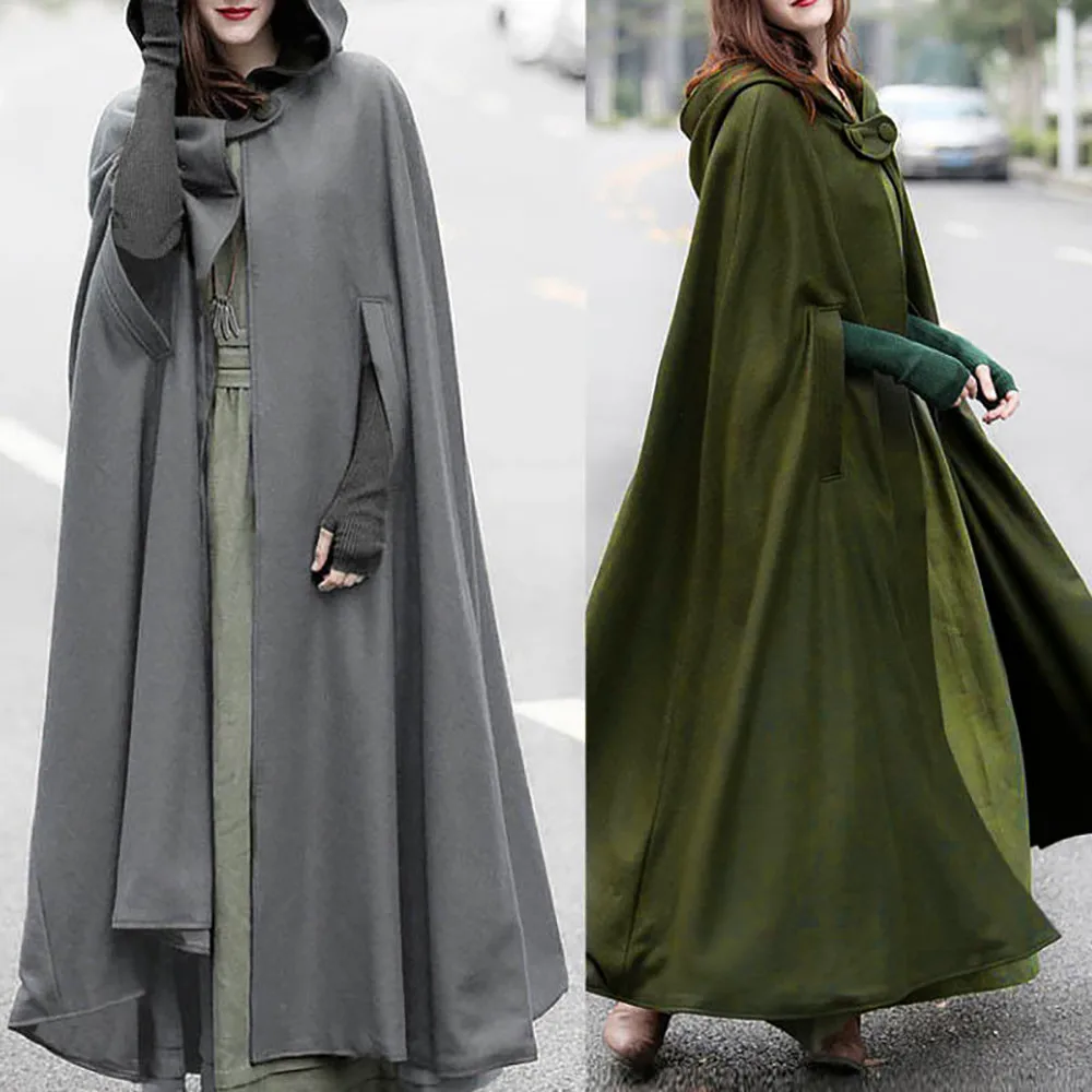 Woman Cape Hooded Long Fashion Coat Cosplay Party Sleeveless Winter  Cardigan Halloween Festival Overcoats Womens Solid Cloak