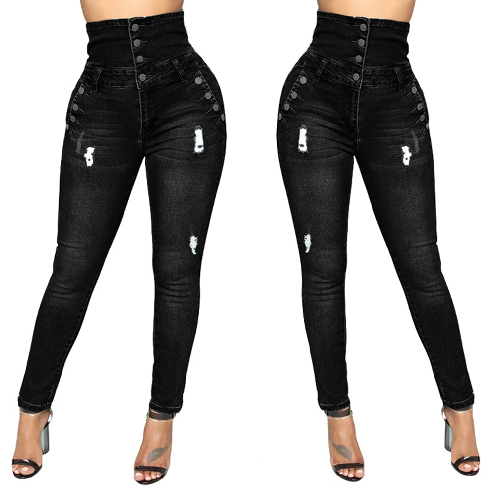 AIYIGU Plus Size Women Jeans Large Big Size Skinny Pencil Pants High Waist Vintage Bodycon Denim Jeans Slim Buttons Clothing
