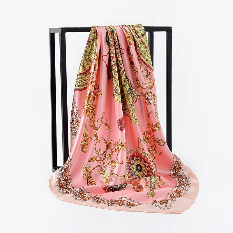 Шелковые шарфы Foulard 90*90 см квадратная голова хиджаб шарф Женский шифон шаль Бандана обертывание глушитель парео - Цвет: 02