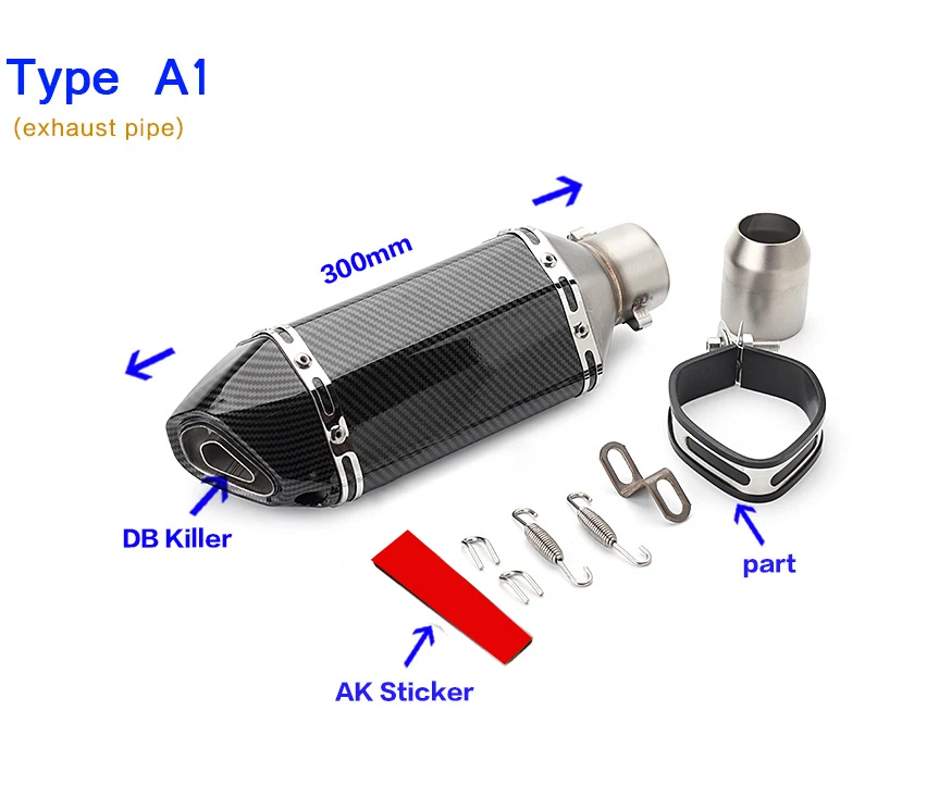 51 мм Универсальный мотоциклетный глушитель выхлопной трубы гонки Escape ak выхлопной мото для yamaha r15 tmax 500 FZ6 CB400 er6n cb650 - Цвет: A1