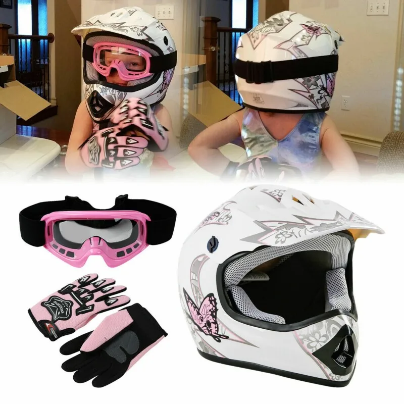 DOT Youth Kids Helmet Pink Butterfly Red Spider Net Dirt Bike ATV MX