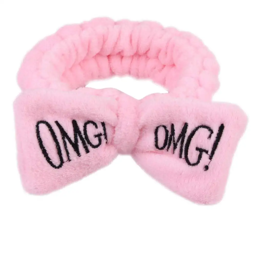 OMG Pink Модный ободок с бантиком и надписью OMG для женщин и девочек, коралловый флис, повязка на голову для лица, головные уборы, резинки для волос, аксессуары для волос в виде тюрбана - Цвет: OMG Pink