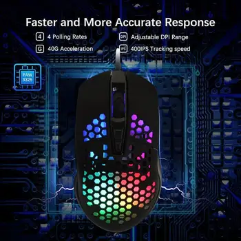 

Adjustable DPI Honeycomb Game Mouse Optical Wired Drivers USB RGB Light 7 Buttons Gaming Mouse For PC Computer Mouse