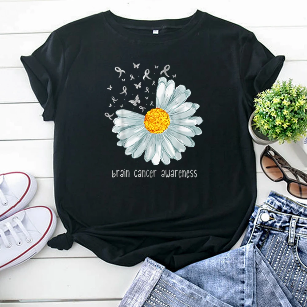 Chrysanthemum Brain Cancer Awareness Print Women T Shirt Hip Hop Harajuku Tshirts Womens Oversized Casual Short Sleeve Clothes
