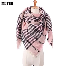 Новинка, зимний шарф для женщин, вязаный, в клетку, теплый, кашемировый, шарфы, шали для женщин, весна-осень, бандана, Пашмина, женская накидка