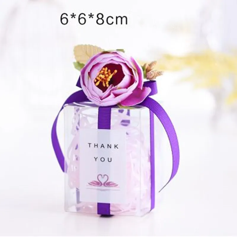 clear 6x6x8cm 10pcs DIY clear / grind arenaceous flower pvc box new wedding gift box transparent European silk flower candy gift box - Цвет: clear