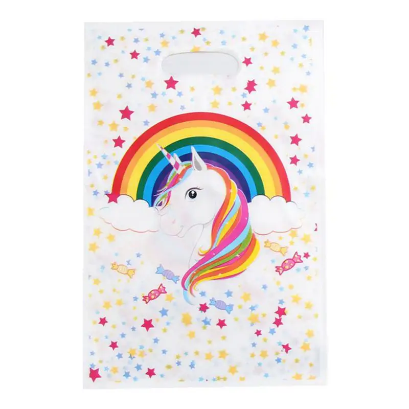 Unicorn 20 шт./лот, украшение для дня рождения, пластиковая сумка для конфет, сувениры для детей, Подарочная сумка с Минни, принадлежности для душа для малышей - Цвет: Unicorn