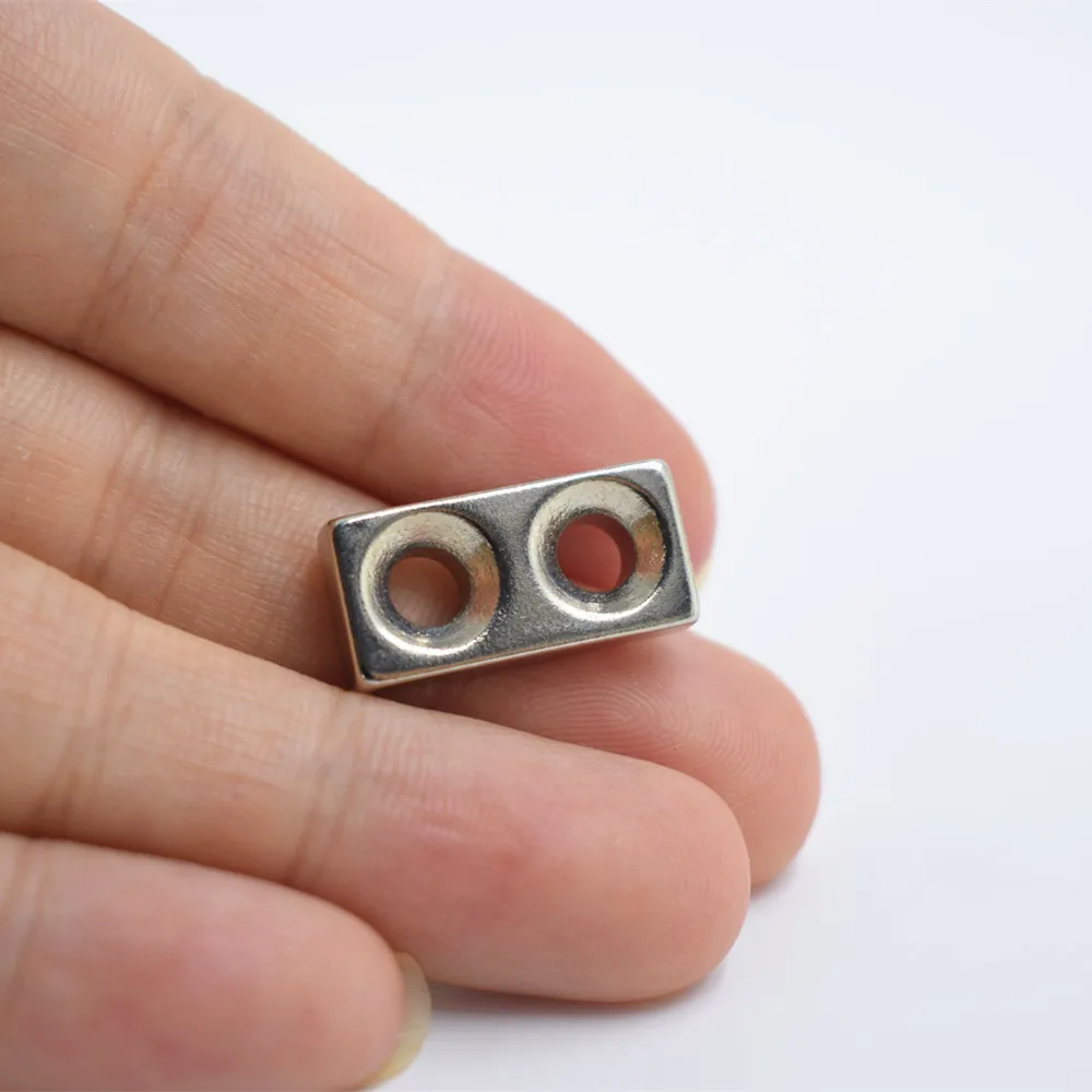 Neodymium Magnets Double Hole Rare Earth Small Strong Black Rectangle Permanent Fridge NdFeB Nickle Magnetic
