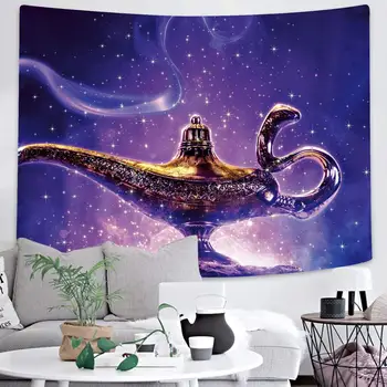 

Simsant Dreamcatcher Galaxy Tapestry Peacock Feather Backdrop Psychedelic Aladdin Lamp Tapestry for Room Decor