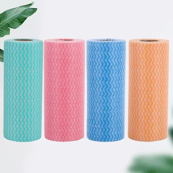 

4 Rolls of Disposable Dishcloth Kitchen Washing Cloth Non-woven Fabrics Non-stick Oil Cleaning Cloth (Red Green Blue Orange for