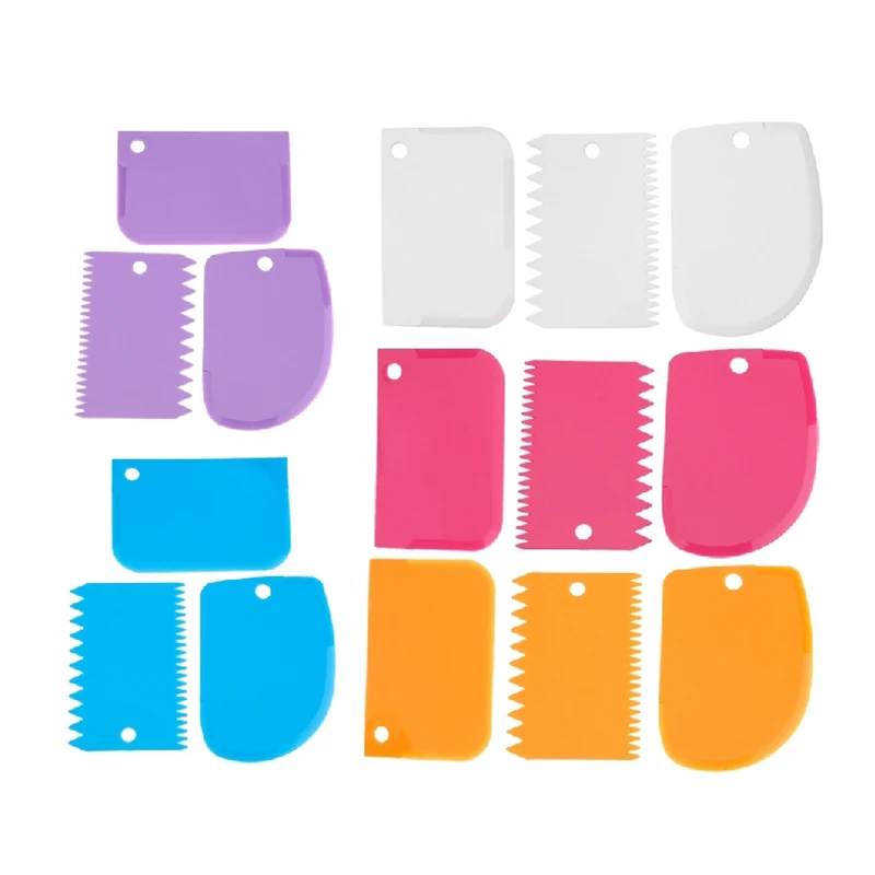 3 шт./компл. пластиковый нож для теста глазурь скребок мастики зубчатые края