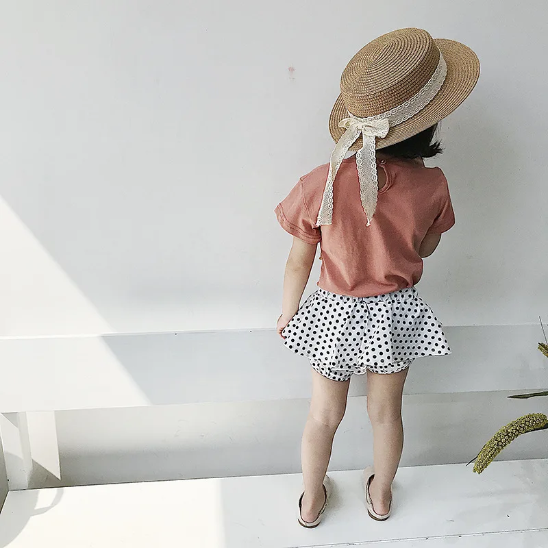 Summer Cotton Solid Color Baby Girls Simple Short Sleeve T Shirt With Bag Korean Style Infant Kids Tees Children Clothes Tops