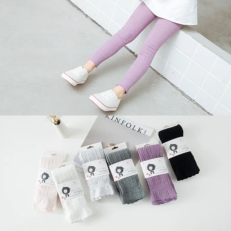 

2017 Spring And Summer New Style Children Socks Combed Cotton Flounced Sunken Stripe CHILDREN'S Ninth Pants Leggings