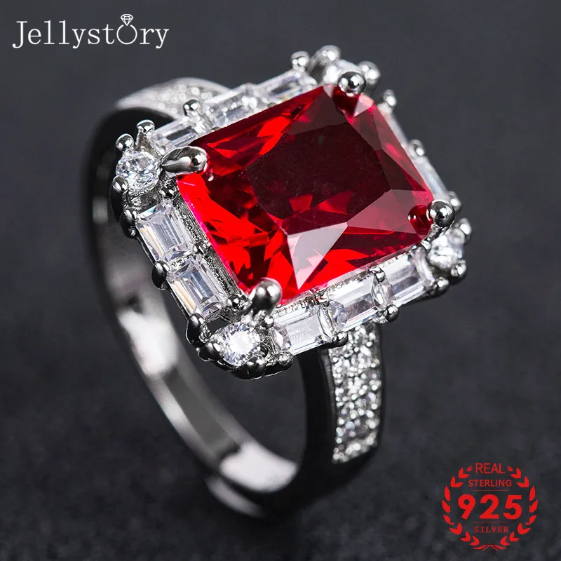 Jellystory Classic Silver 925 Jewellery Rings with Rectangle Shape Ruby Amethyst Gemstones Ring for Women Weddings Party Gifts Jellystory Classic Silver 925 Jewellery Rings with Rectangle Shape Ruby Amethyst Gemstones Ring for Women Weddings Party Gifts