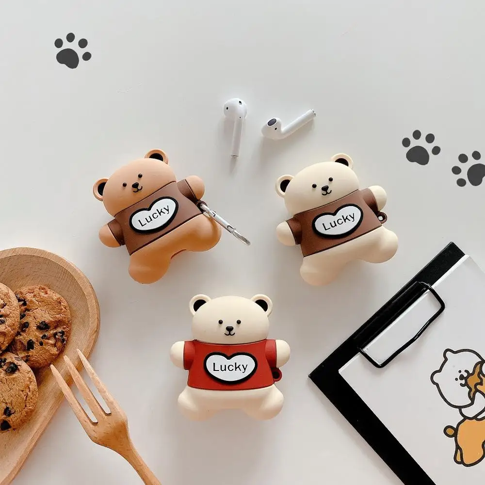 

Bluetooth Earphone Case for Airpods1 2 Cute Silicone Protective Cover for Airpods Accessories Keychain Stereoscopic Little bear