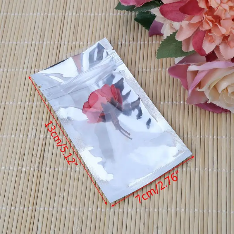 50 шт серебряная алюминиевая фольга майлар Recloeable Ziplock сумка Передняя прозрачная герметичная