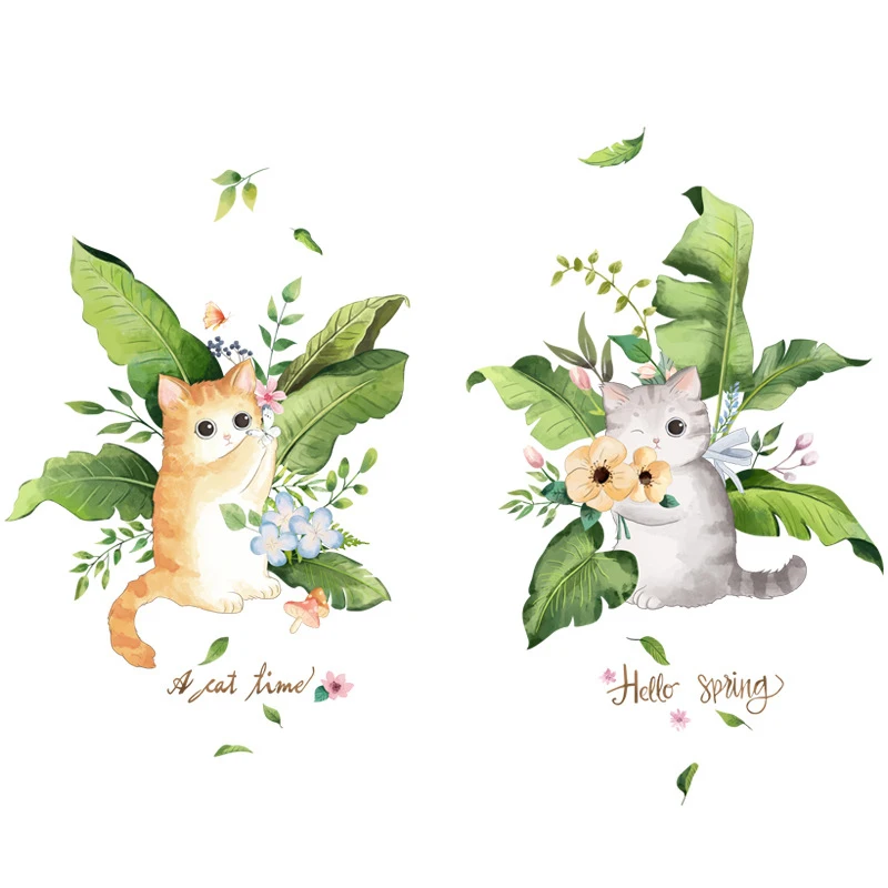 Waterproof Cartoon Cat Animal Wall Stickers For Kids Room Bathroom Bedroom Decals Removable Murals Decor | Дом и сад