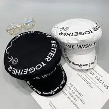 Японский Харадзюку Ретро плоский берет Кепка для женщин и мужчин черный белый граффити буквы улыбка лицо печати хип-хоп козырек остроконечная темно-синяя шляпа