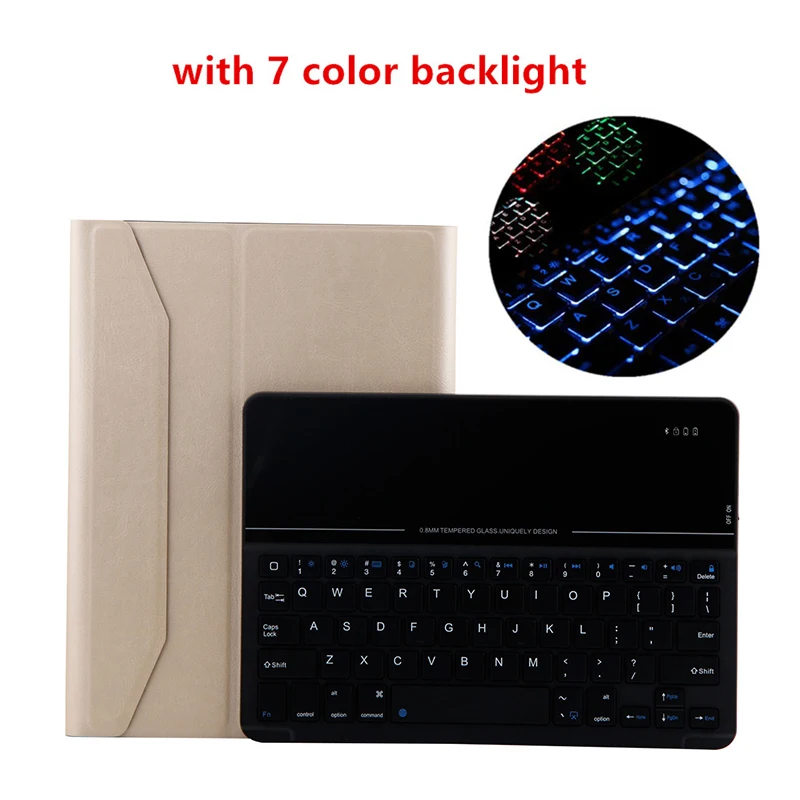 Gold with Backlight Роскошный чехол для ipad 9,7 Air 1 2 Pro 9,7 дюймов стеклянная зеркальная клавиатура чехол для ipad 5 6 Bluetooth клавиатура кожаный чехол - Цвет: Gold with Backlight