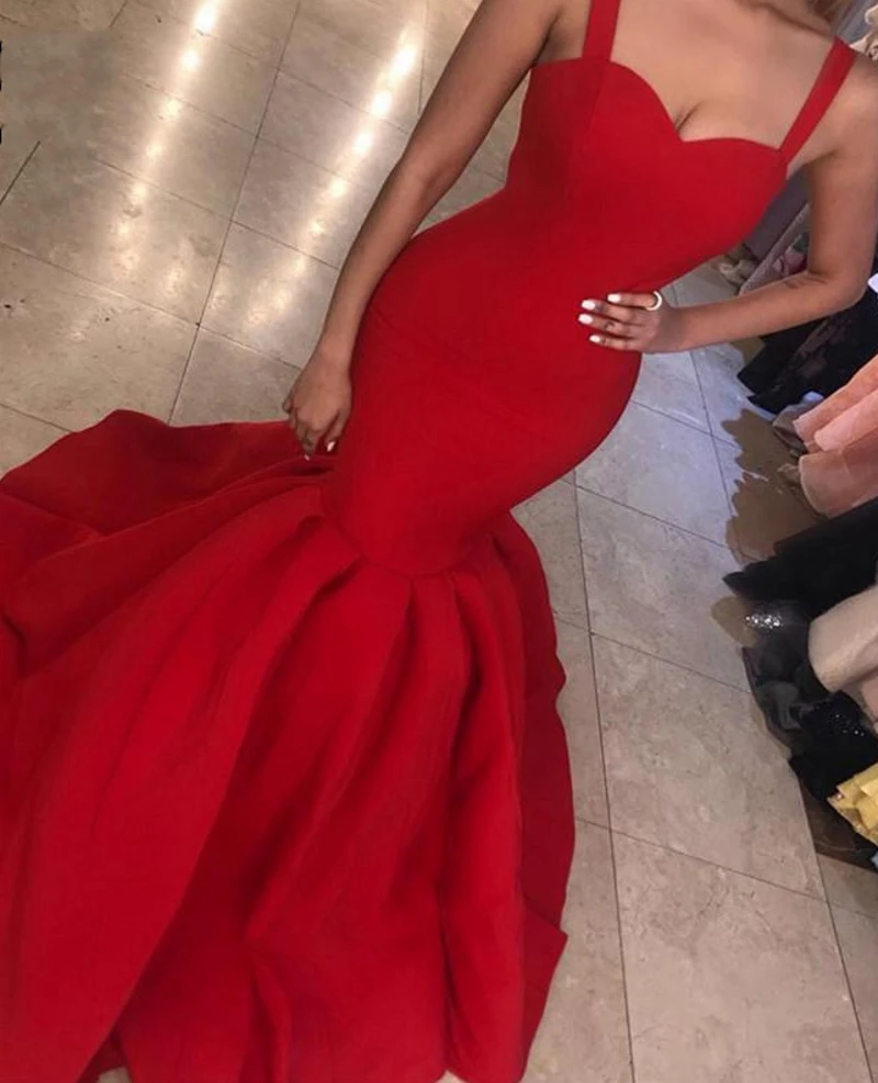 

2020 Sexy Red/Navy Blue Mermaid Evening Dresses Long Spaghetti Straps Sweetheart Satin Evening Gowns Prom Dress robe de soriee