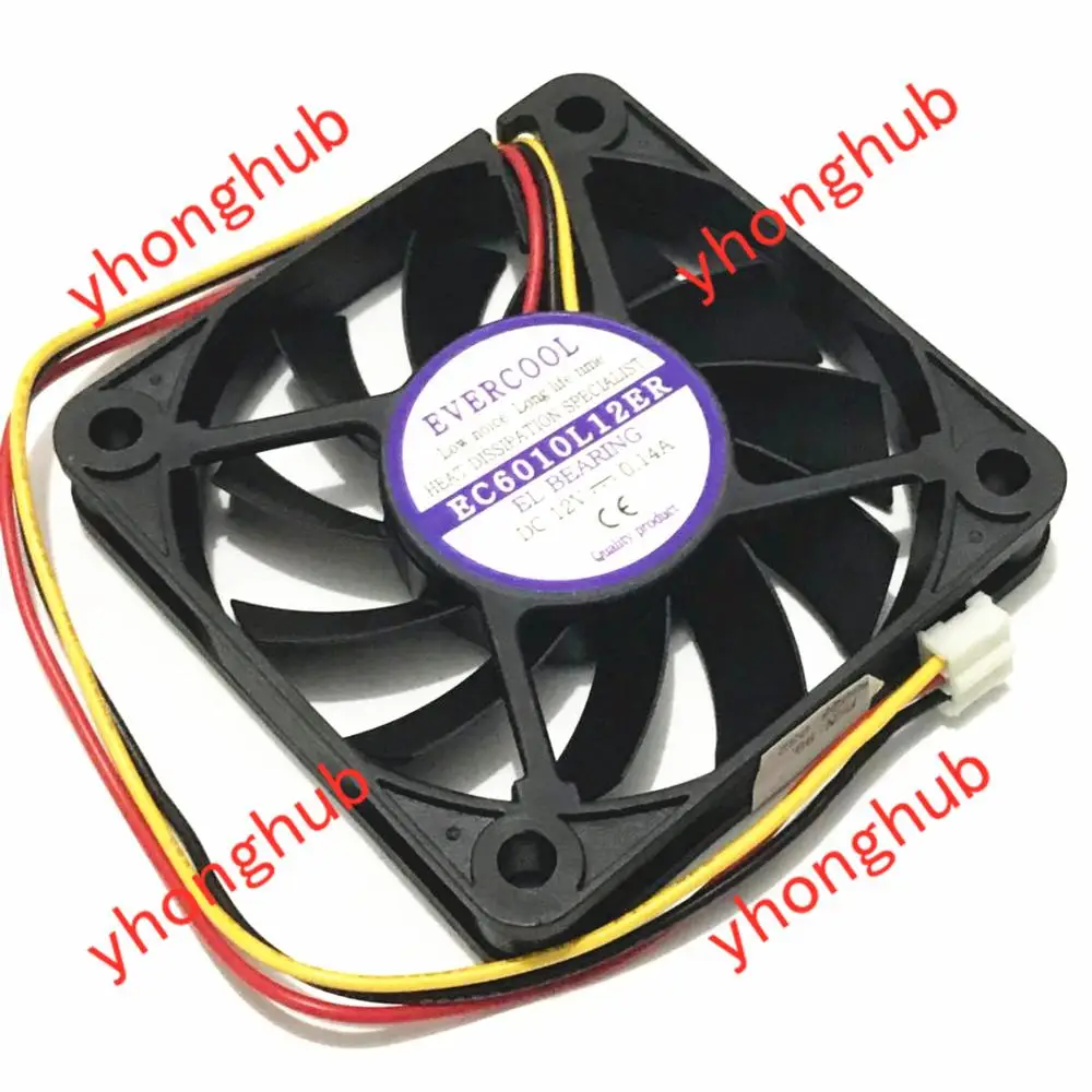 EverCool EC6010L12ER Сервер вентилятор охлаждения DC12V 0.14A 60x60x10 мм 3 провода|square fan|server fanevercool