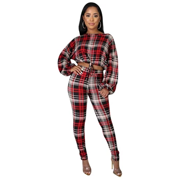 

Zuctuo Women Cusual Two Piece Set Printed Long Sleeve Stripe O neck Pullover
