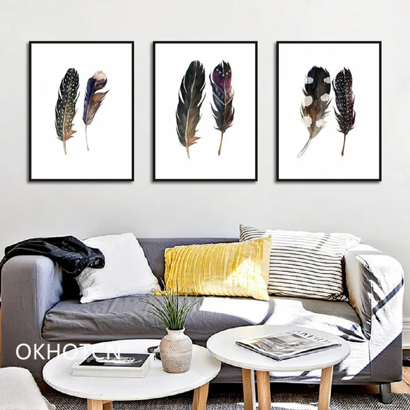 Black White Poster Feather Pictures Wall Art Canvas Painting Home Decoration For Living Room Modern Artwork Decor | Дом и сад