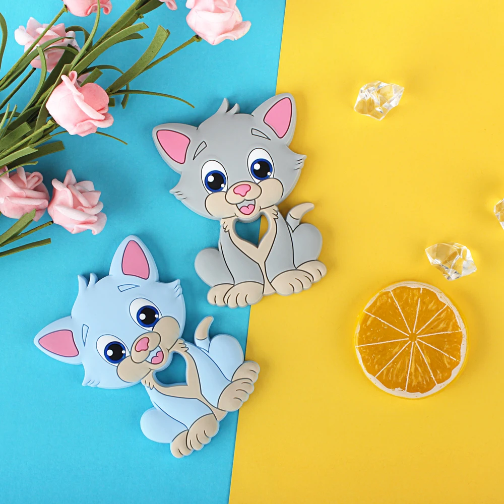 Keep&Grow Silicone Beads Candy Cat Baby Teether Cartoon Food Grade Safe Toys Tiny Rod For DIY Necklace Accessories BPA Free
