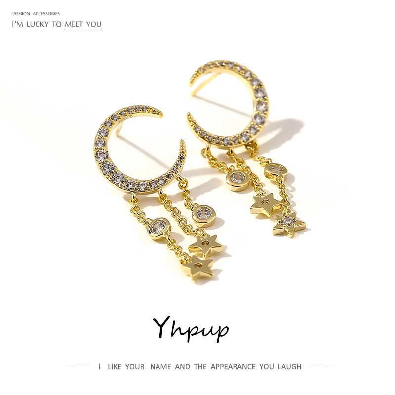 Yhpup Dangle Earrings Luxury Exquisite Moon Star Geometric Tassel Fashion Jewelry boucles d oreille femme 2021 S925 Pin | Украшения и