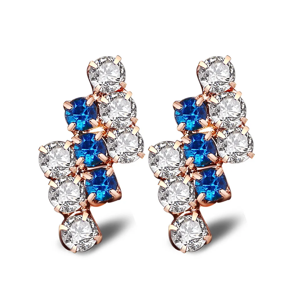 Luxury CZ Rhod Women Hoop Earrings Jewelry Top Quality Geometry Crystal Blue Female Accessories Girl Lady Hot | Украшения и