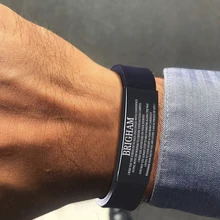 Гравированные ювелирные изделия Силиконовый браслет с нержавеющей стали Спорт ID тег браслет черный 16 мм
