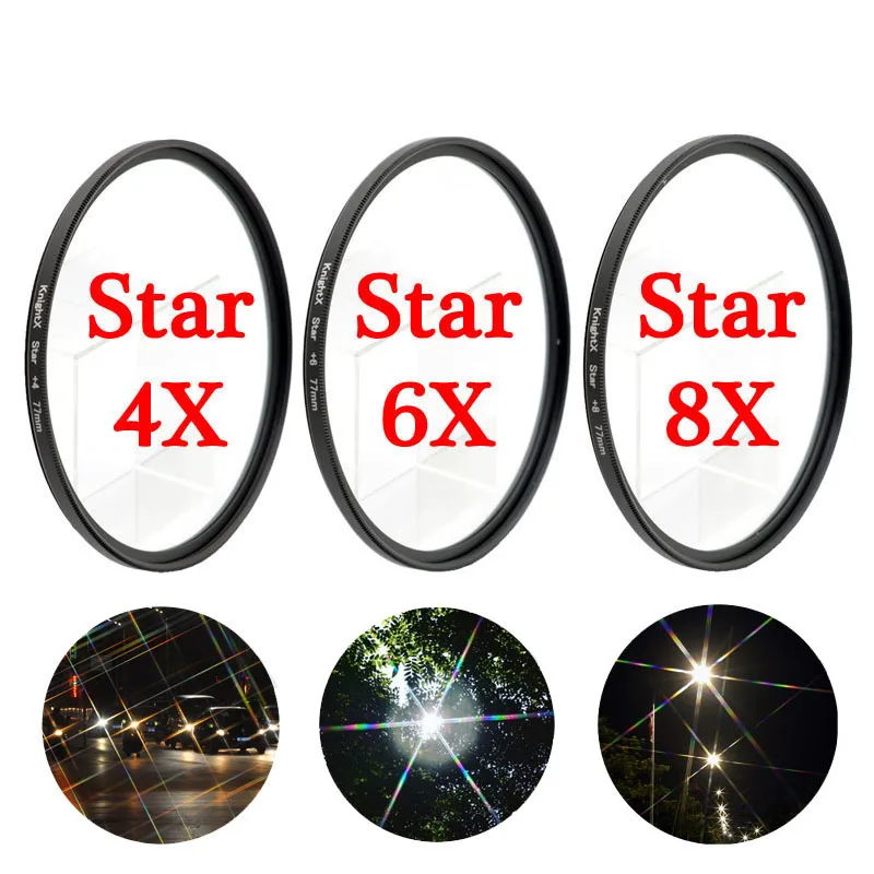 Star 4X 6X 8X KnightX UV CPL ND Star переменный фильтр объектива камеры для canon sony nikon d80 500d d3300 фотографии 49 52 55 58 62 67 72 77 мм - Цвет: Star 4X 6X 8X