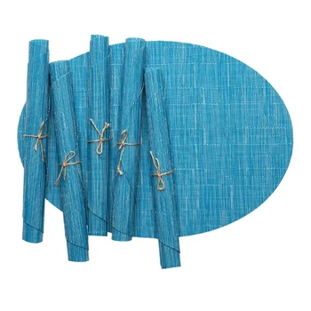 

Heat-Resistant Table Mats Anti-Slip Dinner Mat PVC Woven Table Decoration Mats Washable 6 Pack (Blue Oval)