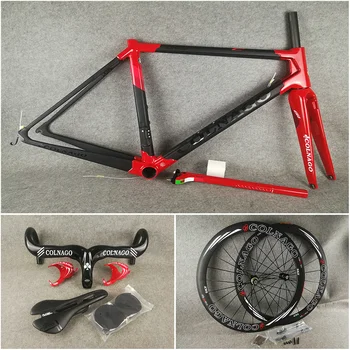 

UD Matte-Glossy Black Red Colnago C64 carbon road frame+Handlebar+Saddle+Bottle cages+50mm carbon wheelset Novatec A271 hubs