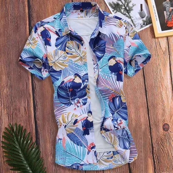 

Fashion Men Slim Shirts Summer Hawaii Holiday Loose Short Sleeve Printed Turn-down Collar Shirts Top Streetwear #4.2