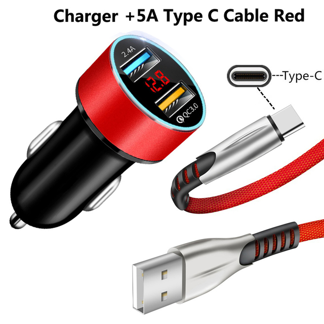 C USB Phone Cable Type C Charging Fast Charging QC 3.0 Car Charger Cable For Xiaomi 11 10 9 Redmi Note 10 9 8 Pro 8T Cable