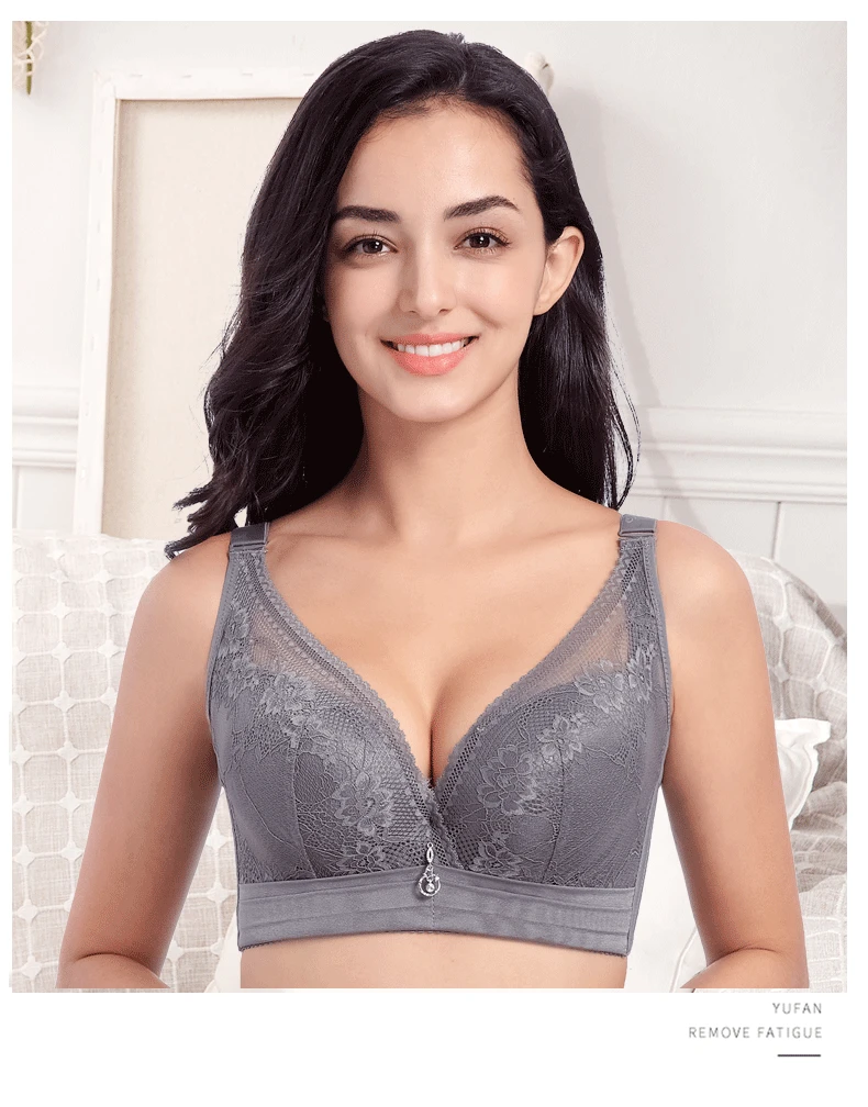 Large size underwear and bra thin section gather large chest gather adjust full cup cup without underwire underwear smooth finis