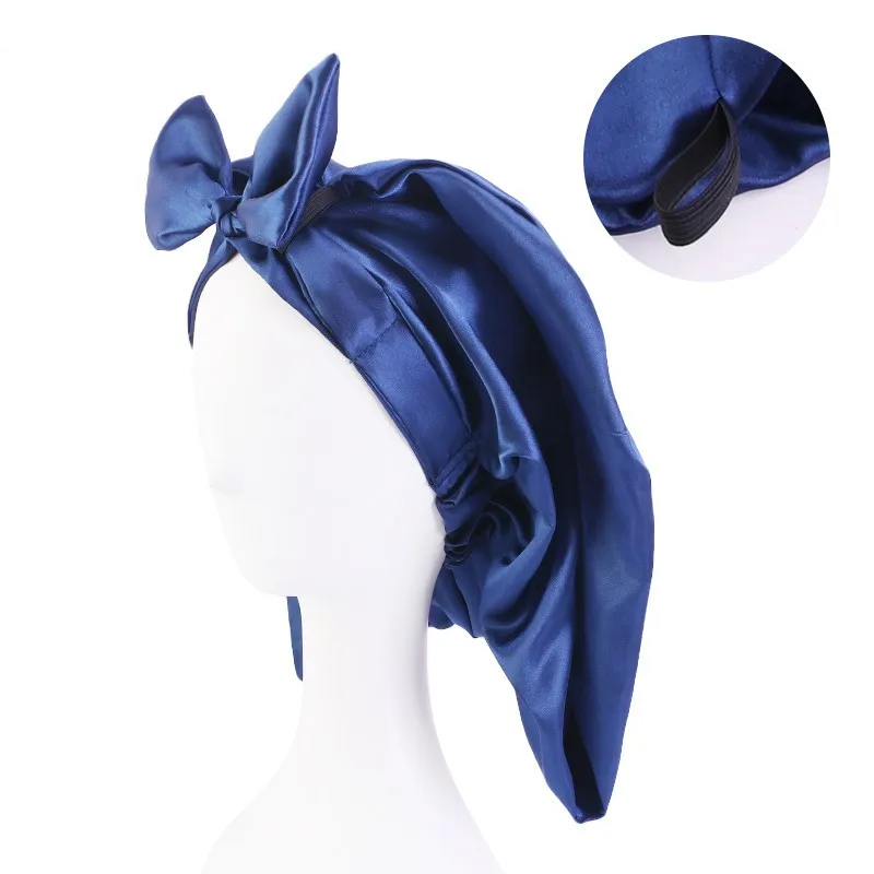 Ladies Long Oversized Elastic Satin Hair Accessories Cap Breathable Sleeping Hat Fashion Comfortable Satin Silk Hair Care Bonnet 4
