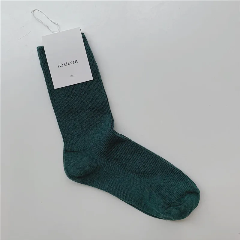 deep green SP& CITY Harajuku, простые однотонные женские теплые носки, женские зимние толстые мягкие хлопковые носки, сохраняющие тепло, полосатые короткие носки, женские носки - Цвет: deep green