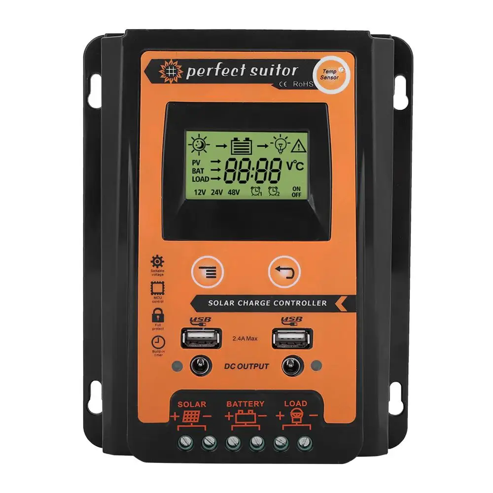 

MPPT Charge Controller 12V/24V 30A 50A 70A Solar Panel Battery Regulator Dual USB LCD Display Solar Charge Controller
