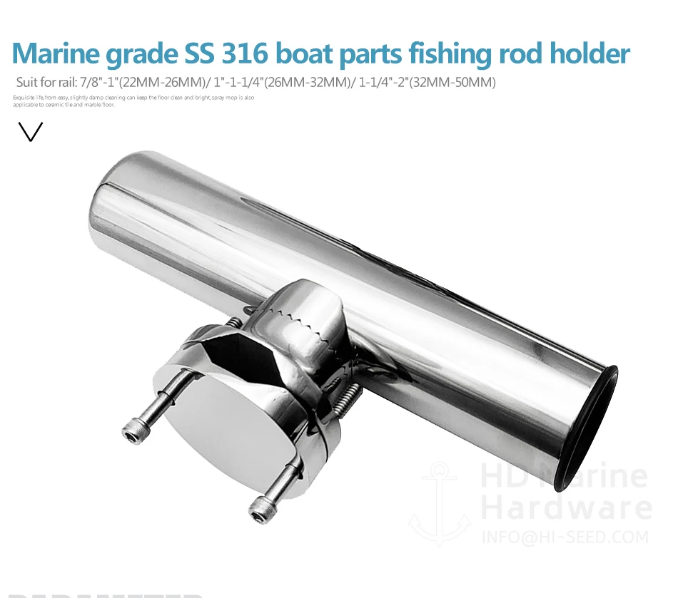 Boat Fishing Rod Holder Clamp on 25mm Rail Mount Rod Pole Stainless Steel Polish 
