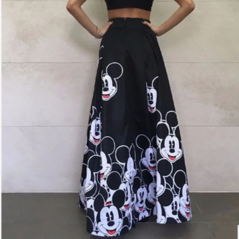 Plus Size Mickey Long Skirt Women Elegant Elastic High Waist Cartoon Casual Women Pleated skirt Ladies skirt Women Streetwear