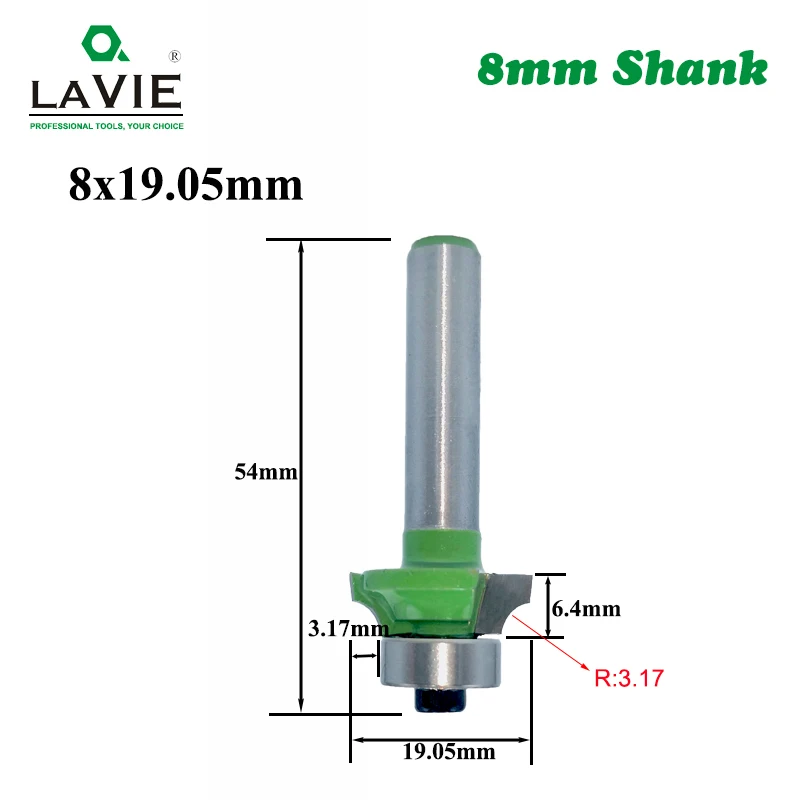 LAVIE 1pc 8mm Corner Round Over Router Bit with Bearing for Wood Woodworking Tool Tungsten Carbide Milling Cutter MC02022