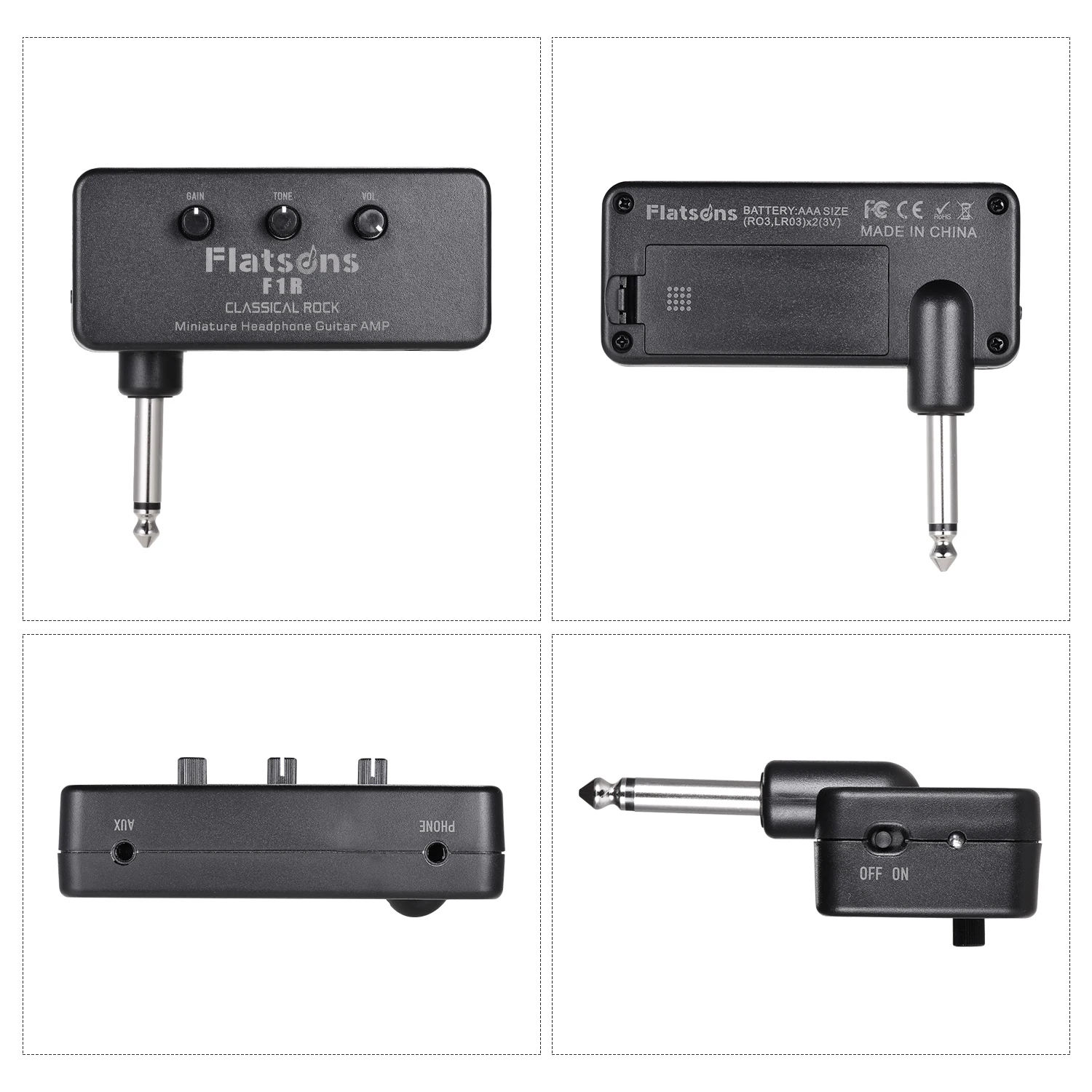 Flatsons F1R Mini Headphone Guitar Amp Amplifier with 3 5mm Headphone Jack AUX Input Plug and Play guitar parts
