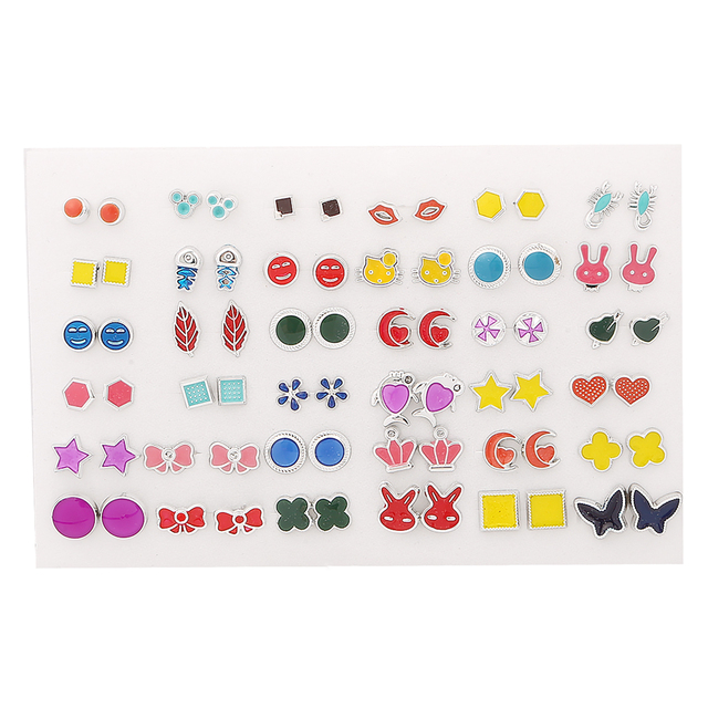 Women Plastic Crystal Small Stud Earrings Set Girl Heart Star Animal Moon Crown Sun Flower Earring Brincos Jewelry