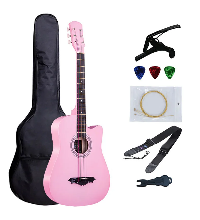 pink 3" Акустическая гитара, народная 6-струнная гитара для начинающих студентов подарок высокое качество бесплатно 6 Pec подарки струны Капо посылка - Цвет: pink