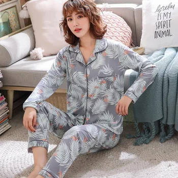 

2020 Spring Autumn Cotton Pajama Set for Women Long Sleeve Pyjama Femme Print Sleepwear Loungewear Homewear Pijama Mujer Clothes
