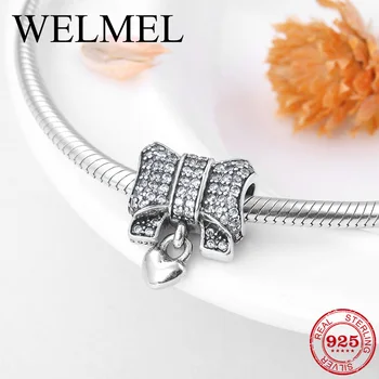 

2018 Fashion delicate 925 Sterling Silver Bow zircon beads Fit Original European Charm Bracelet Jewelry making