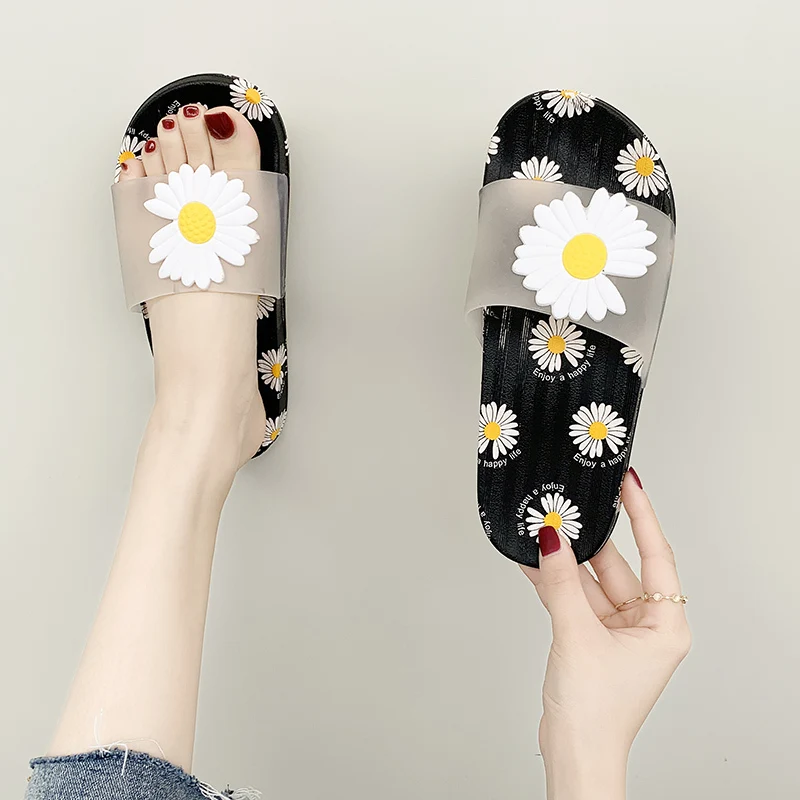 Женские Вьетнамки с цветочным принтом милые шлепанцы на плоской подошве Мягкие