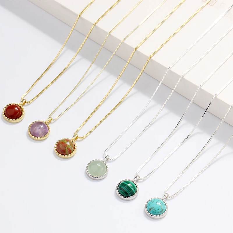 Pendant necklace silver necklace pendant natural stone necklaces jade crystal amethyst labradorite malachite opal 925 sterling silver for woman man couple